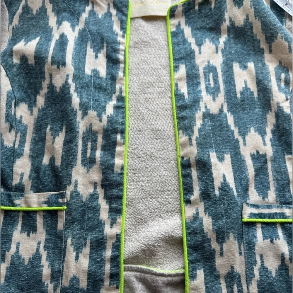 Anthropologie Staci Woo Ikat Open Front Jacket Blazer Small Boho Artsy Eclectic